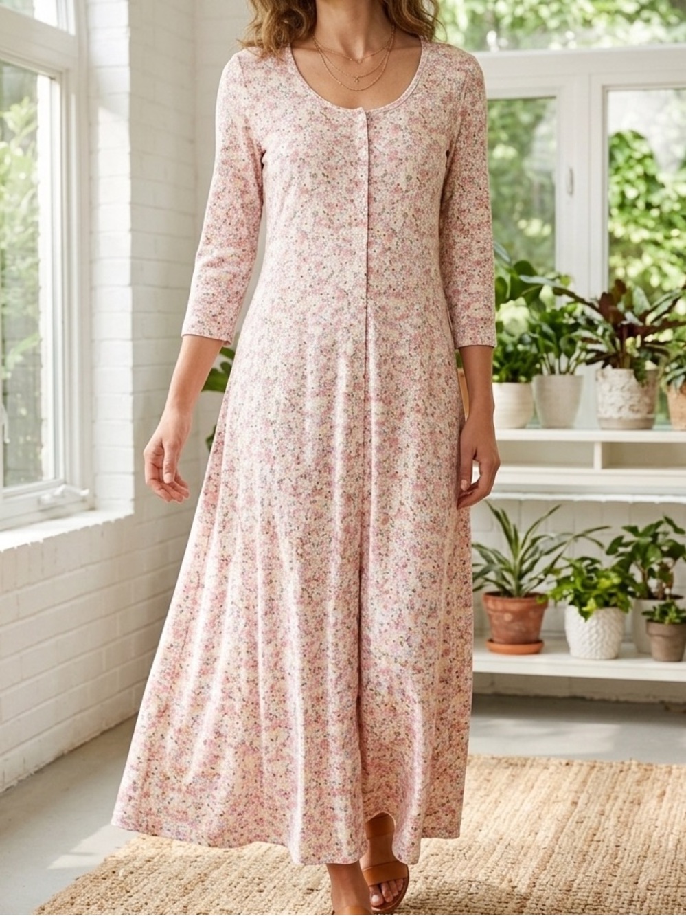 Chaps Ralph Lauren Floral Maxi Dress L Pink Cottagecore Prairie Stretchy
